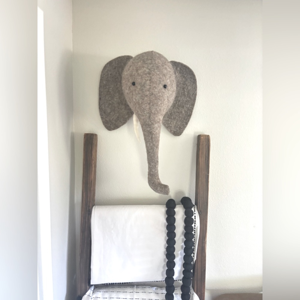 Rare Fiona Walker Handmade Organic Wool Elephant Head with faux soft tusks
